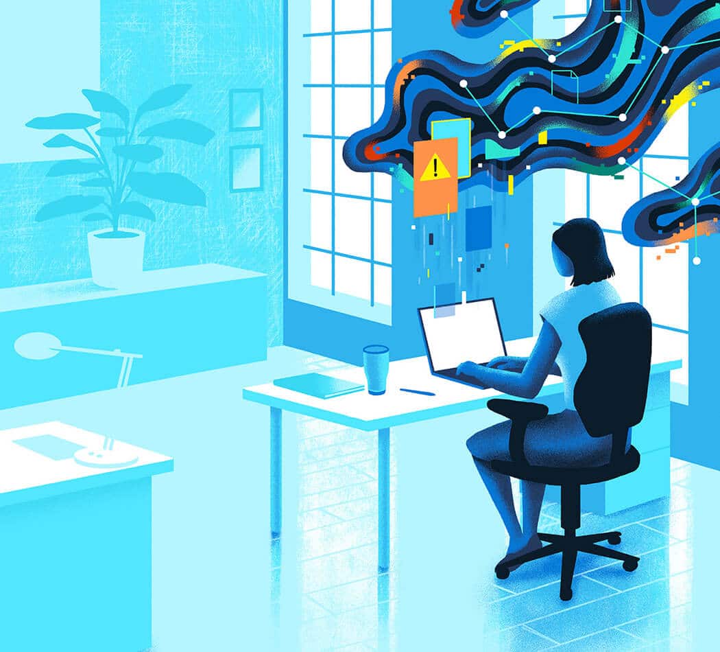 Modern illustration of an office workplace in a cyber security domain